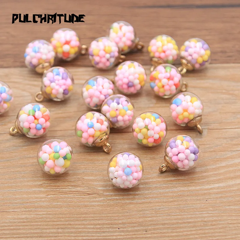 10pcs 2color 16mm Transparent Glass Ball Colorful Beads Charm With Box For Bracelet Necklace Jewelry Making DIY Earring Finding