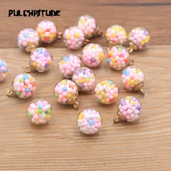 

10pcs 2color 16mm Transparent Glass Ball Colorful Beads Charm With Box For Bracelet Necklace Jewelry Making DIY Earring Finding