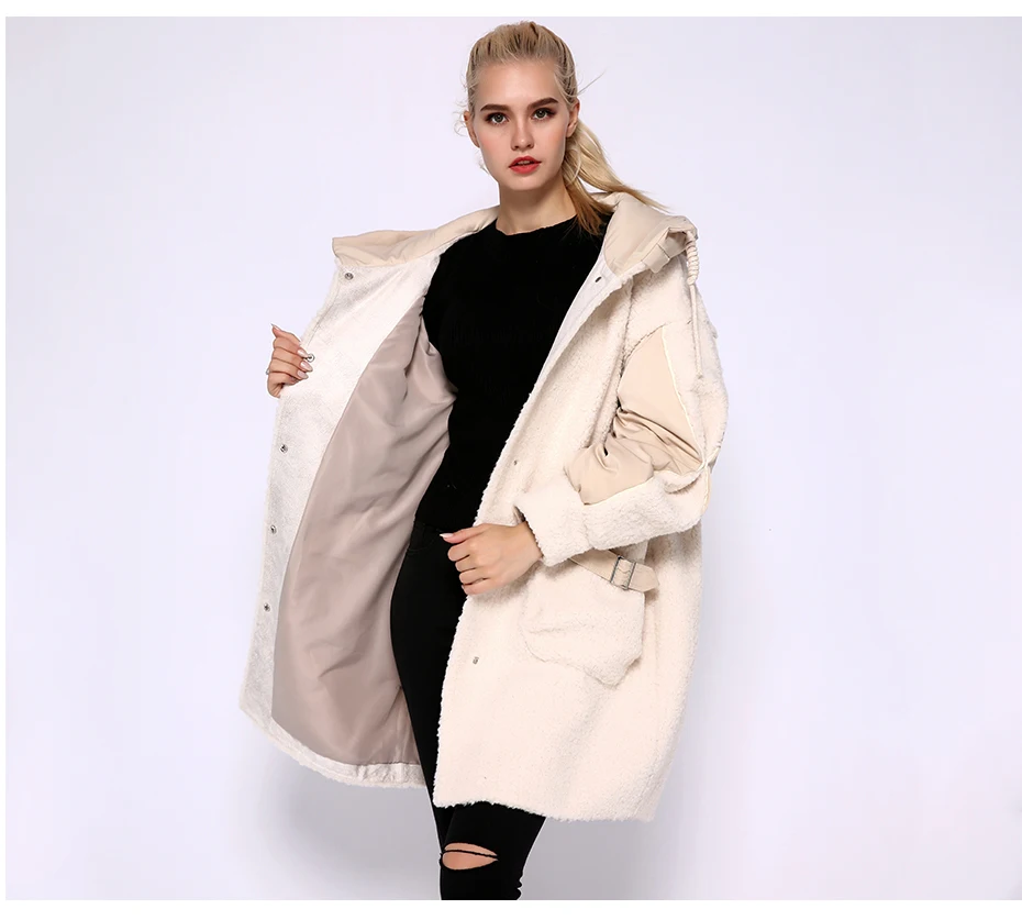 JEPLUDA Последняя модель шерстяная смесь пальто зимнее для женщин с капюшоном хлопковый Комбинируйте плюшевый мишка свободный помпон меховая куртка женская зимняя из натурального меха шерст верхняя одежда женская