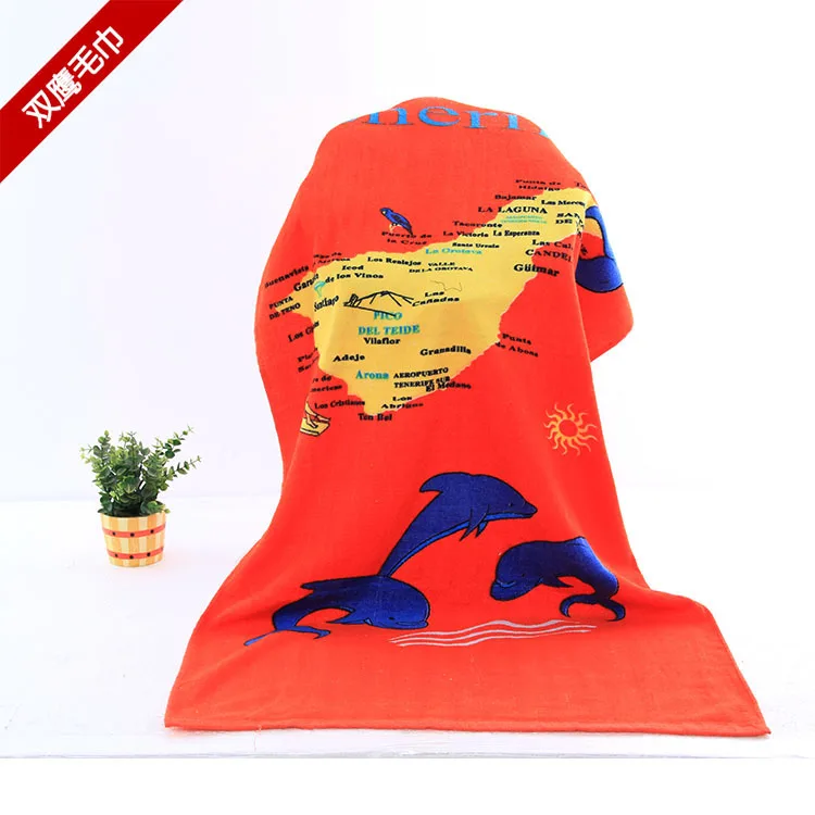 

21 Pure Terry Map Dolphin Activity Printed Extra-large Thick Environmentally Friendly Water-Absorbing Beach Towel