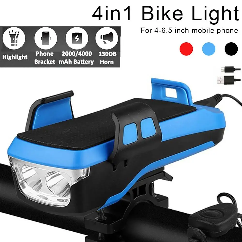 

4 in 1 Bicycle Lamp Front Bike Light Phone GPS Navigation Holder Handlebar Stand with Bike Bell Function +Power Bank