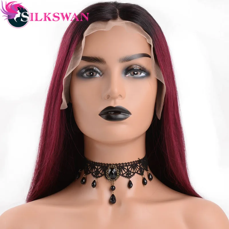 Silkswan, прямые, Омбре, цвет, 13*4, парик на кружеве, 180 плотность, бразильские волосы remy, предварительно выщипанные, Боб, парики, швейцарское кружево, средняя часть - Цвет: 1B 99J
