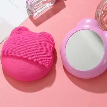 

Cepillo De Limpieza Facial Electric Silicone Cleansing Brush Ultrasonic Vibration Deep Pore Cleaner Soft Brush With Mirror-s