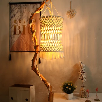 

Hand-knitted Woven Lamp Shade Ceiling Light Cover Macrame Tapestry Tassel for Living Room Home Decoration