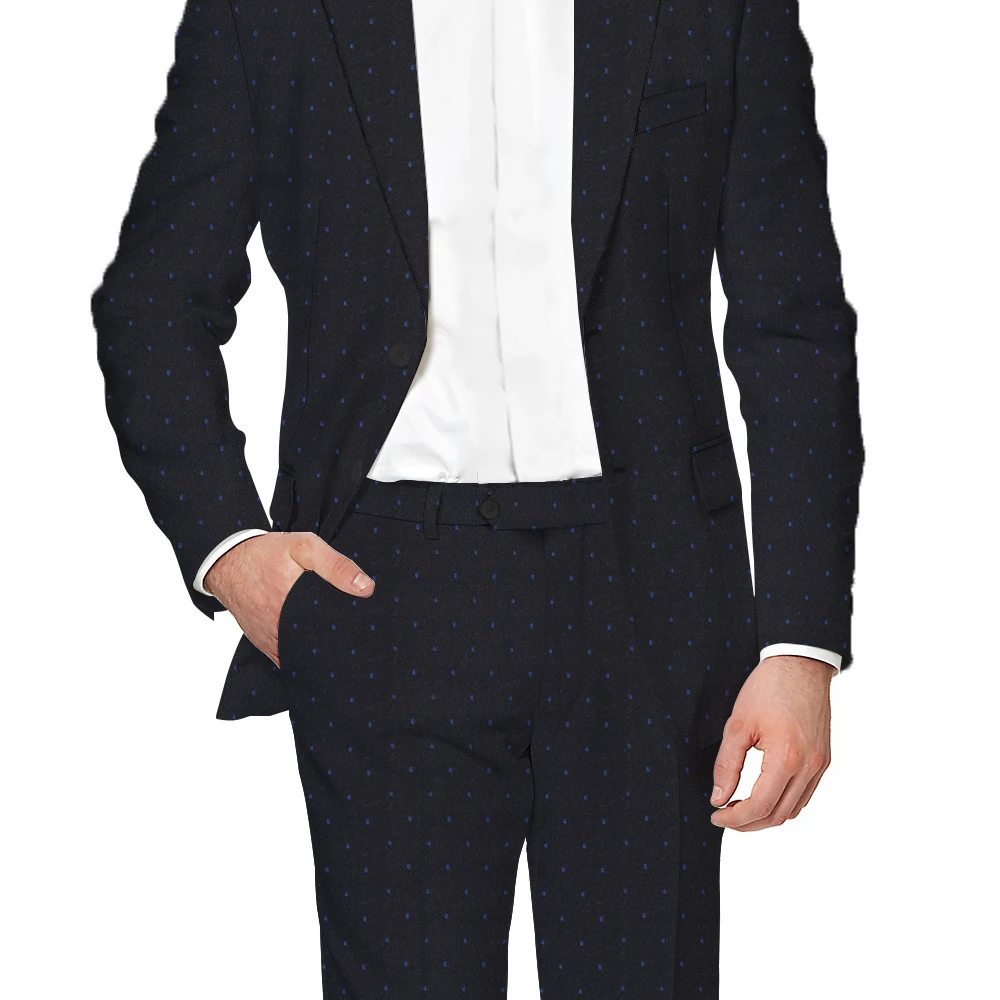 Smart Business Polka Dots Men Suit Set 2pc Wedding Groom Dress Notch Lapel Fashion Gentlemen Dinner Party Tuxedo(Blazer+Pants