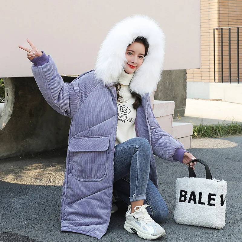 

Corduroy Cotton Coat Women's 2019 New Style Medium-length over-the-Knee Winter down Feather Cotton-padded Clothes Bread Cotton-p