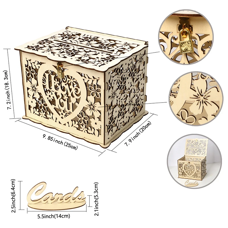 Wooden Gift Card Boxes Wedding Card Boxes Wooden Wedding Decoration Supplies DIY Couple Deer Bird Flower