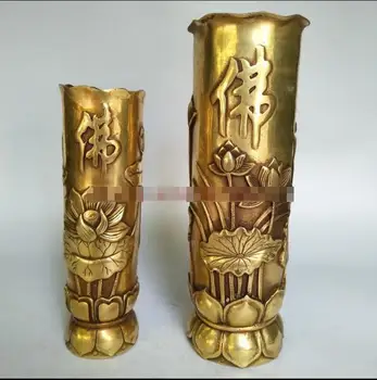 

--- 301+++The word of the Buddha lotus incense tube copper incense tube Temple Buddha bronze decoration Feng Shui act