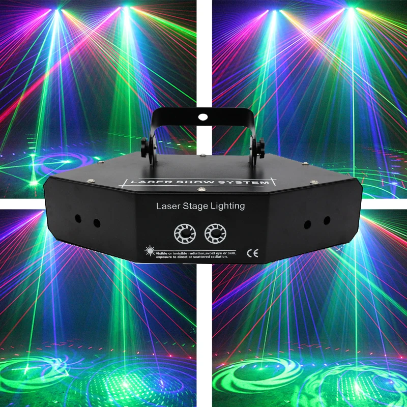 Wonderful Dj RGB Laser 6 Eyes Pattern Line Beam Scanner Mini Disco Lazer Stage Light Fog Machine Night Club KTV Bar