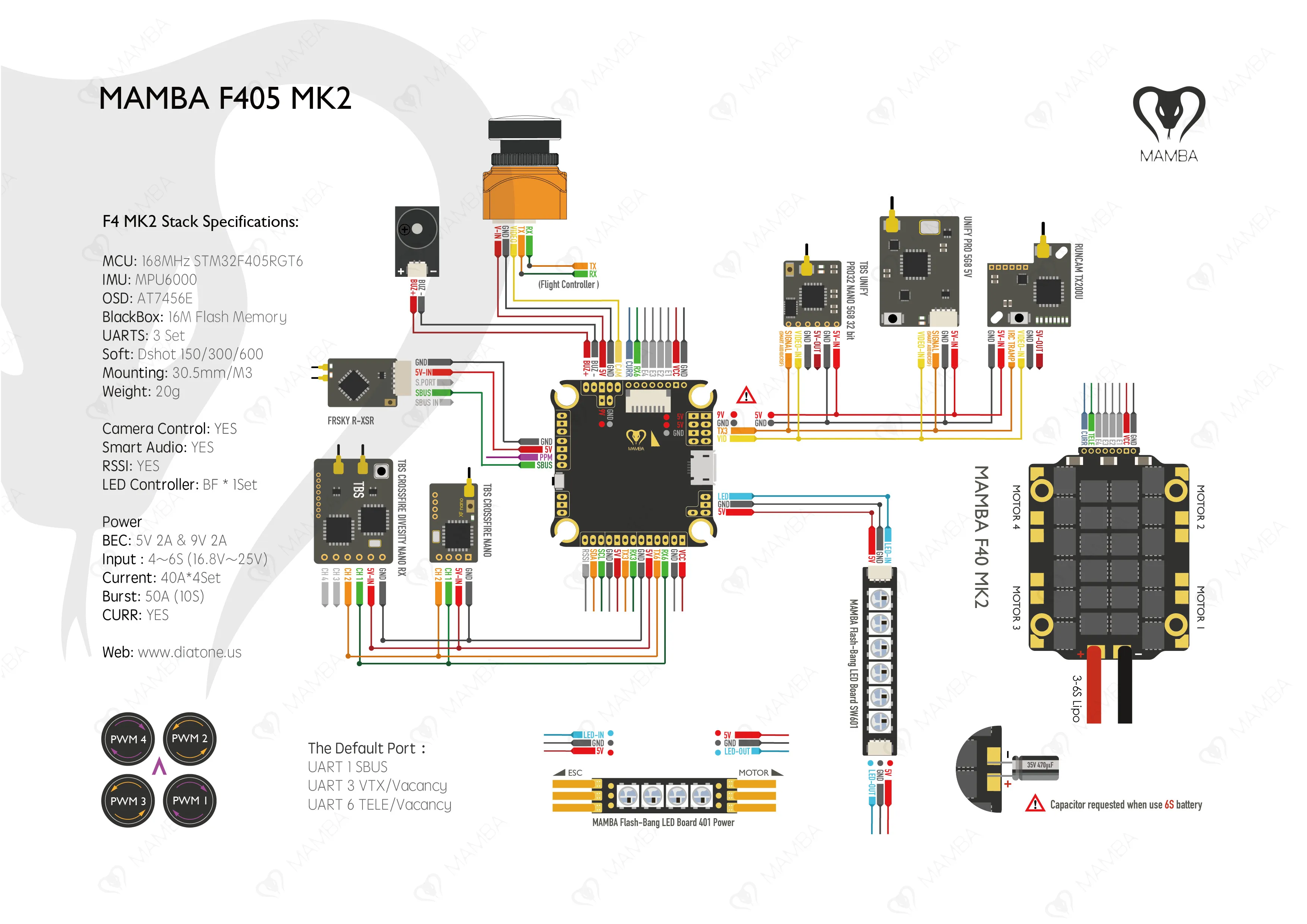 MAMBA F405 MK2 F4 MKII Контроллер полета и F40 40A 3-6S DSHOT600 бесщеточный ESC для моделей RC запчасть для мультикоптера аксессуары