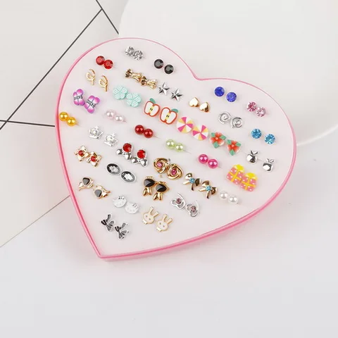 Multi-style Colorful Animal Heart Star Moon Geometric Crystal plastic Stud Earring Set For Women Girls Jewelry Gifts