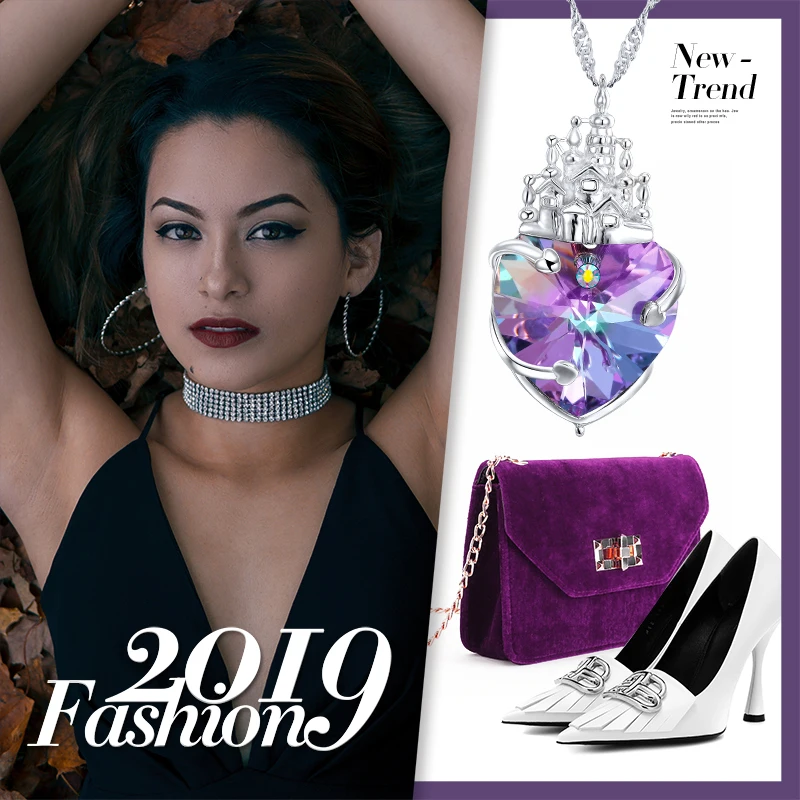 Cdyle, фиолетовое сердце, кристалл от Swarovski, Очаровательное ожерелье, Серебро S925, сказочный замок, ожерелье, женские вечерние ювелирные изделия принцессы