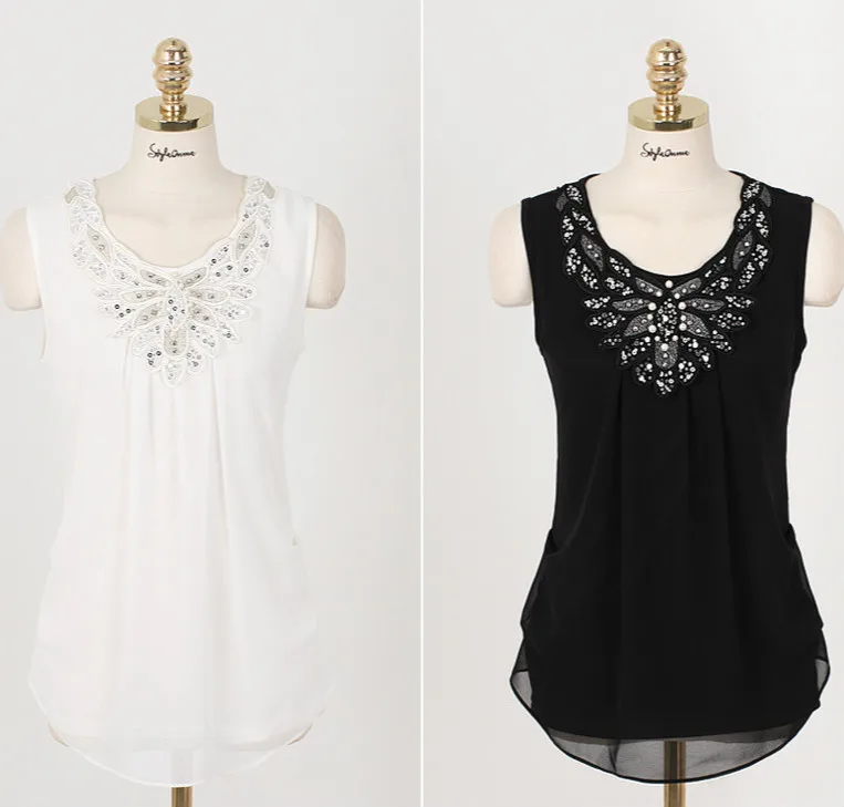 Fashion Clothing New Women Chiffon Blouse Sleeveless White Shirt Office For Work Plus Size blouses S-6XL |