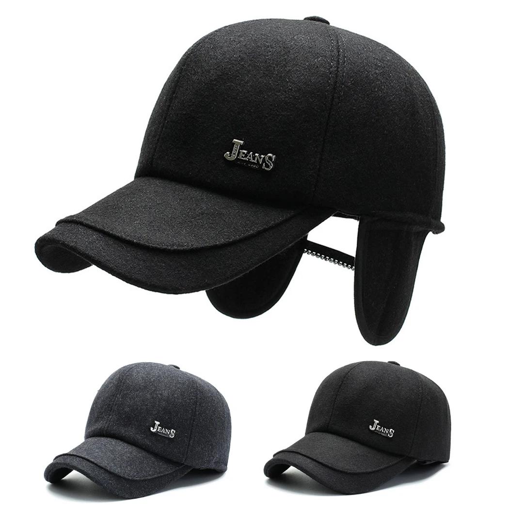 Хип-хоп кепка Snapback Зимняя шерстяная смесь папа шляпа мужская Осенняя одноцветная Ушная бейсболка Новая повседневная Кепка s вышивка на кепке
