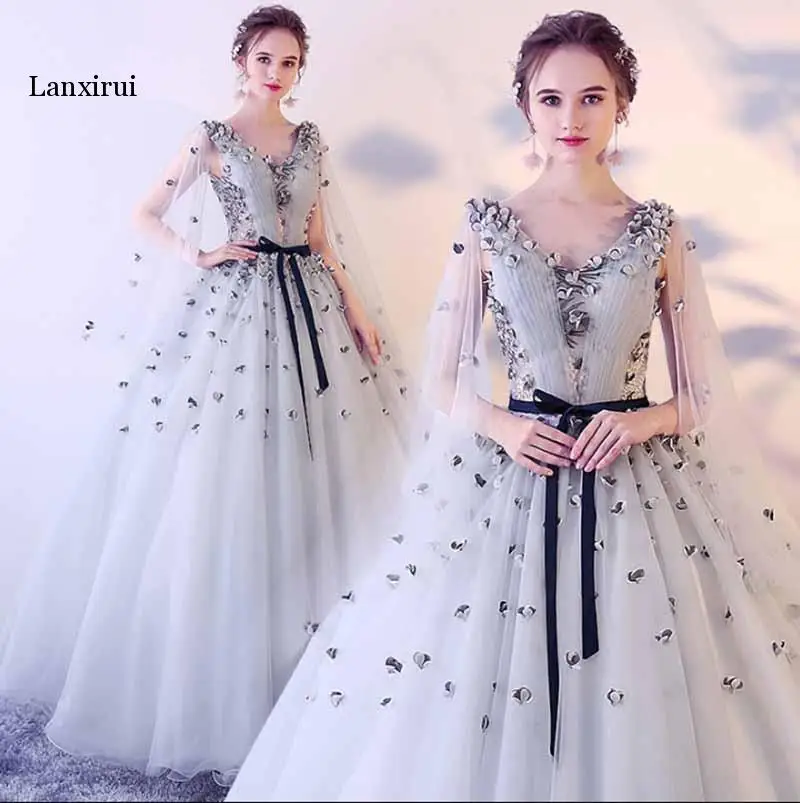 

Роскошное серое розовое вечернее официальное платье с V-образным вырезом, Свадебное бальное платье для свадебвечерние ринки, подарок на день рождения для леди Lanxirui