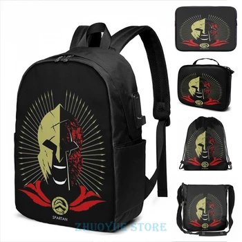 

Funny Graphic print Spartan(2) USB Charge Backpack men School bags Women bag Travel laptop bag