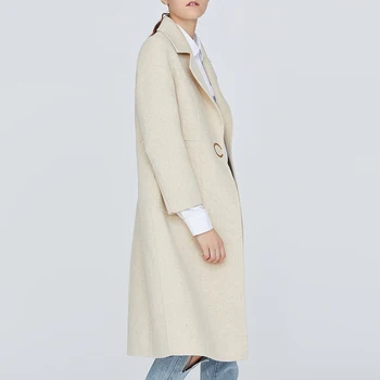 

Toyouth Winter Wool Coat Slim Thin Long Sleeve Solid Long Woolen Coat