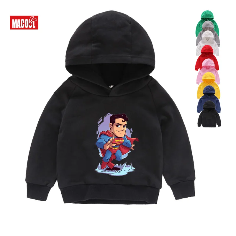 Boys Clothes Autumn Cartoon Superman Spiderman Captain America Print Hoodies Tops for Boy Girls Clothing Funny White Hoodies 8T