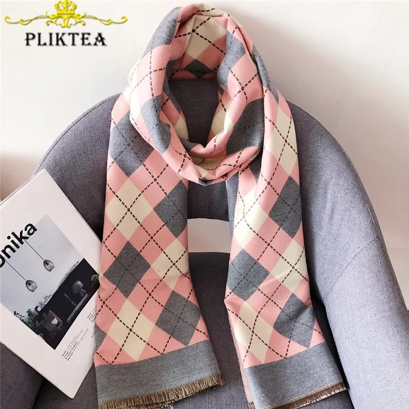 

Pink Plaid Scarf for Women Winter Warm Faux Cashmere Female Plaid Shawl Women Tippet Scarves Wrap Ladies Pashmina Femme Stole