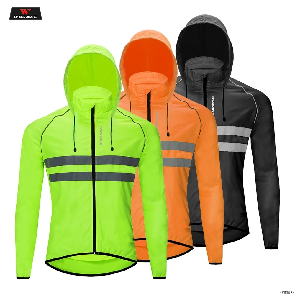 WOSAWE Thin Hooded Caps Motorcycle Jackets Men Green Black Windproof Reflective Water Rain Repellent Windbreaker Bright Coats