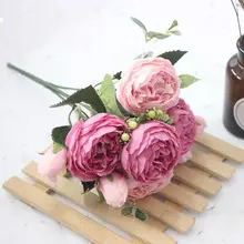 1 Bouquet de roses thé pivoines artificielles, 9 têtes de fleur, camélia en soie, pour bricolage de décoration, jardin, mariage, maison Fleurs artificielles