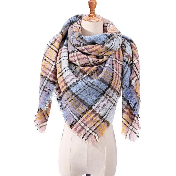Кашемировый женский шарф на осень и зиму, теплые клетчатые шарфы, треугольные пашмины шали, повседневные банданы, женские аксессуары - Цвет: 38