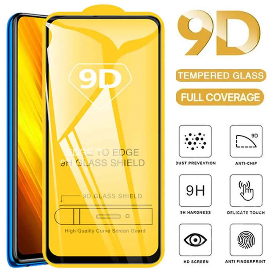 100Pcs/Lot 9D Tempered Glass For Xiaomi Redmi Note 10 Pro Screen Protector For Mi Poco x3 pro f3 f2 Pro Protective Glass Film