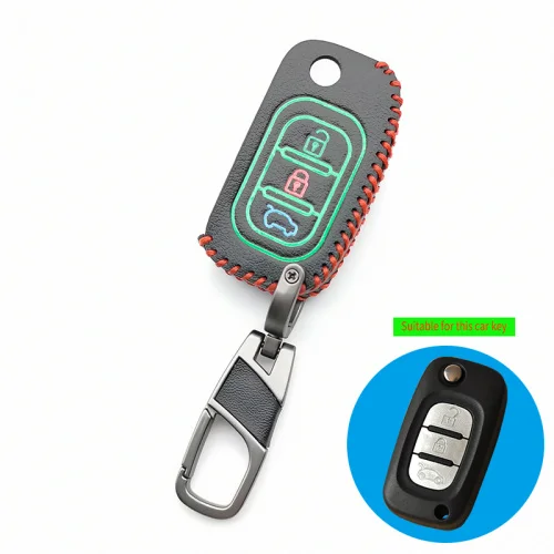 Latest Luminous Leather Car Key Case for LADA Sedan Largus Granta Kalina Vesta X-Ray X-Ray Cover Remote Key Fob Protect Set - Color Name: black With keychain