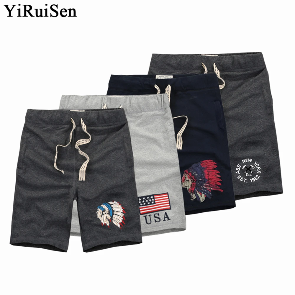 YiRuiSen Casual Men's Shorts High Quality 100% Cotton Embroidery Branded Mens Clothing Regular Breathable Board Short For Male