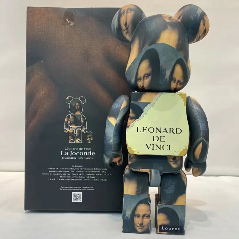 8CM BEARBRICK LEONARD DE VINCI Mona Lisa Bear Brick PVC Action Figures  Collectable Toys
