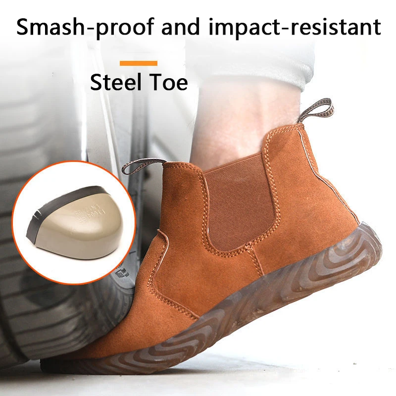 GRITION Mens Shoes Steel Toe Suede Cowhide Work Safety Boots Nonslip Welder Shoes Anti Smash Anti Puncture Lightweight Comfort