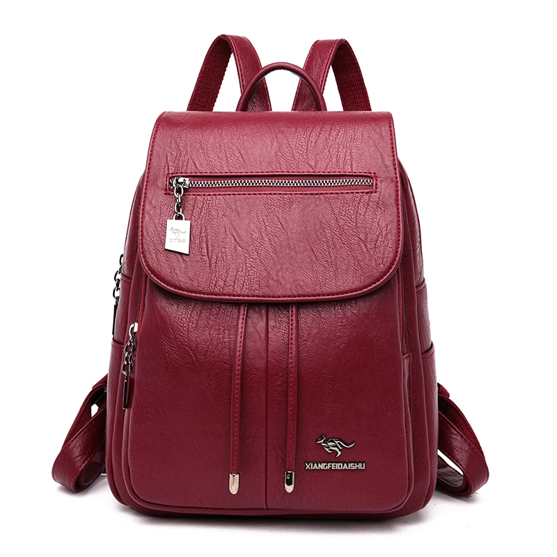 Модный рюкзак женский рюкзак сумка через плечо кожаный рюкзак противоугонные большие школьные сумки для девочек-подростков Mochilas Mujer - Цвет: Red