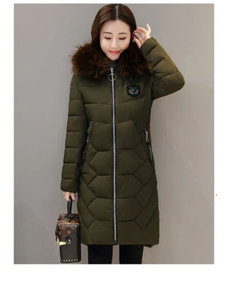 ArmyGreen Зимняя куртка Parker женская зимняя куртка женская длинная парка теплая Толстая хлопковая зимняя куртка женская шуба с меховым воротником пальто Parker 5XL - Цвет: ArmyGreen