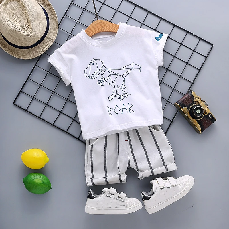 

Toddler Baby Boys Clothes Summer Casual Set Boy T-Shirt + Striped Shorts 2 Pieces/set Infant Children Outfits Kids Clothes
