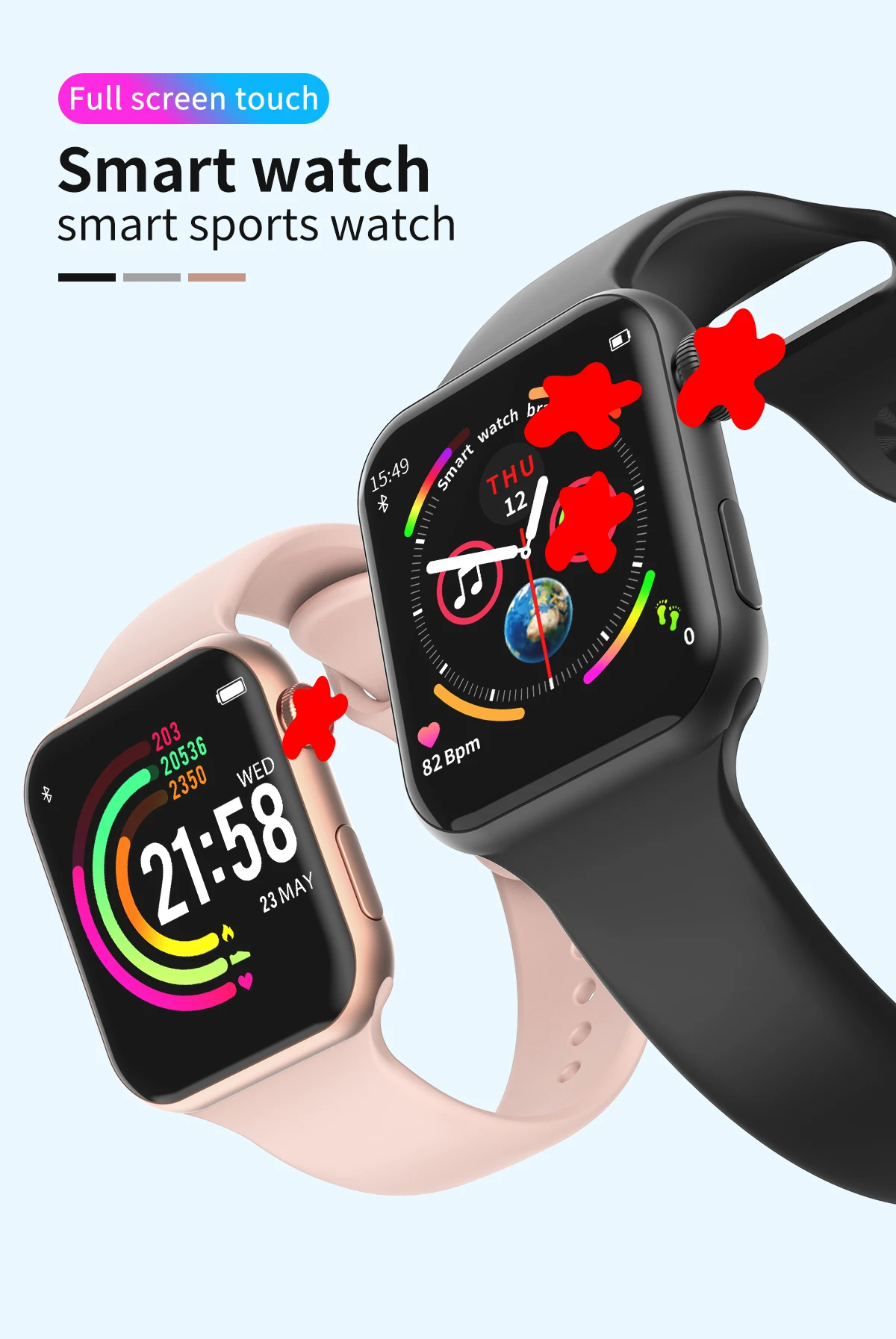 696 стиль F10 Смарт часы Полный сенсорный экран Bluetooth Smartwatch музыкальная камера монитор сердечного ритма Водонепроницаемый умный браслет