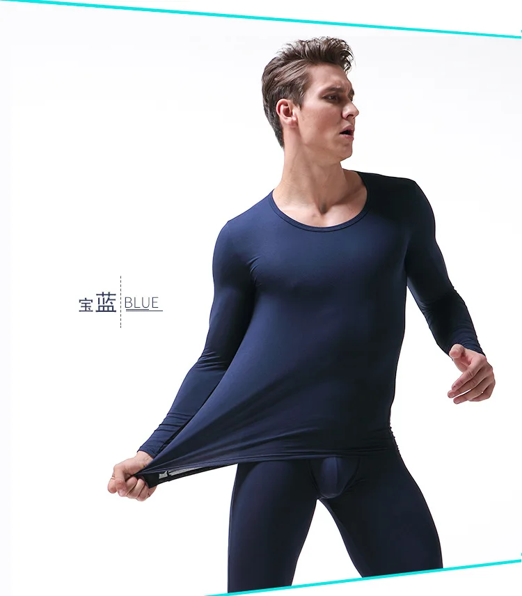 Thickened With Velvet Round Collar Long Johns Suit Male Set Men Winter Warm Thermal Underwear merino wool long underwear