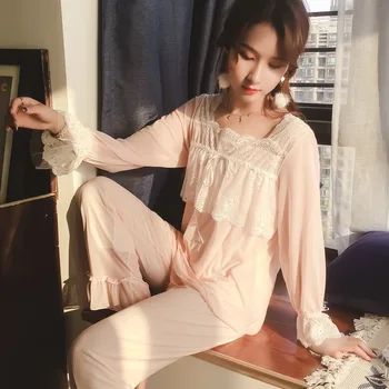

Kawaii Pajamas Cute Pyjamas Modal Pj Set Summer Pajamas for Women Home Clothes Lace Sleepwear Korean Leisure Wear Pygama Femme