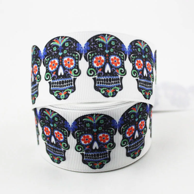 

9mm/16mm/22mm/25mm/38mm/75mm Blue skull print grosgrain ribbon 10/25/50yards DIY gift wrap sewing wedding decor ribbon
