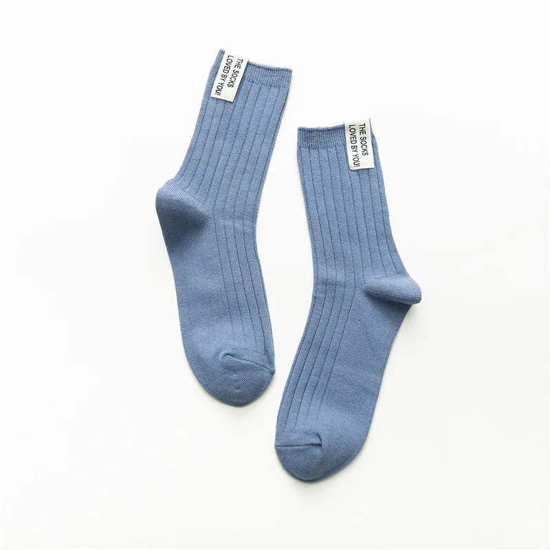 Женские хлопковые носки в полоску в стиле ретро,, Осень-зима, Новые Спортивные Повседневные Дышащие Модные Стильные цветные носки для женщин - Цвет: Синий