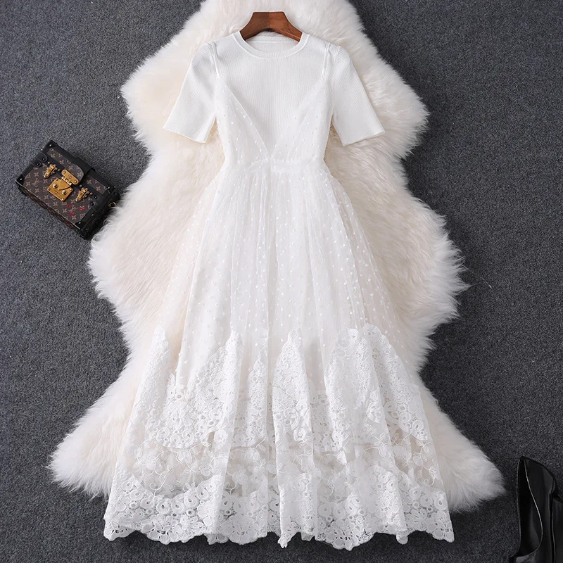 

Spring and Summer Lace Strap White Loose Temperament Commuter Shirt High-Waisted Trousers Suit Solid Color Short Sleeve Suit