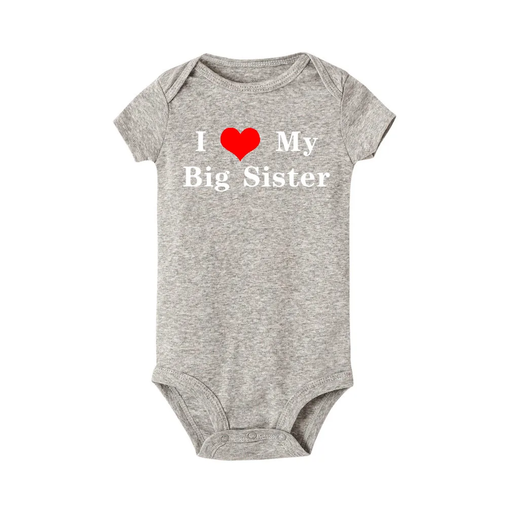 Хлопковый комбинезон с надписью «I Love My Big Sister» для новорожденных; комбинезон с короткими рукавами для маленьких мальчиков и девочек; забавные повседневные комбинезоны для малышей