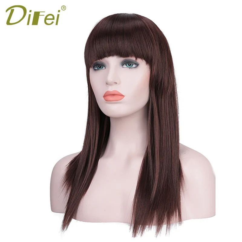 DIFEI 24 дюйма средняя длинная прямая прическа с челкой черные смешанные фиолетовые синтетические волосы для черных женщин черный парик