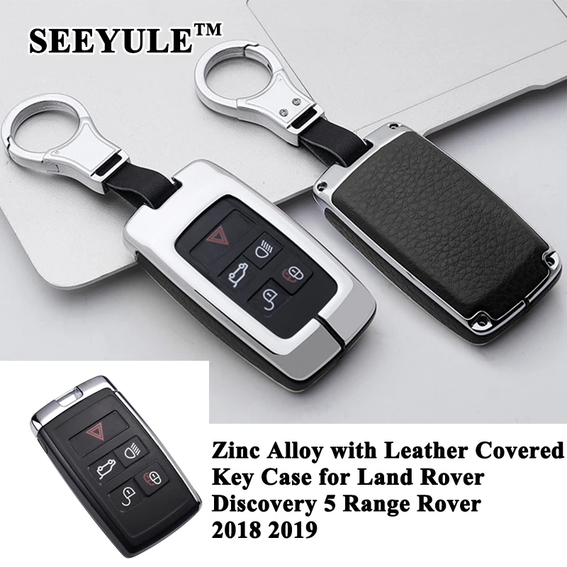 

1pc SEEYULE Zinc Alloy Leather Car Key Case Cover Shell Car Accessories for Land Rover Discovery 5 Range Rover 2018 2019 2020