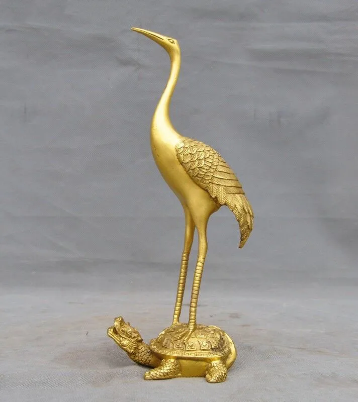 

wedding decoration 11" China Chinese Feng Shui brass crane Hok bird Dragon tortoise statue