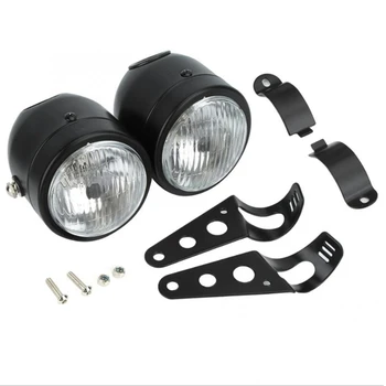 

NEW-Universal Motorcycle Twin Front Headlight Lamp with Bracket for Street Boy Dual Sport Dirt Bikes Street Fighter