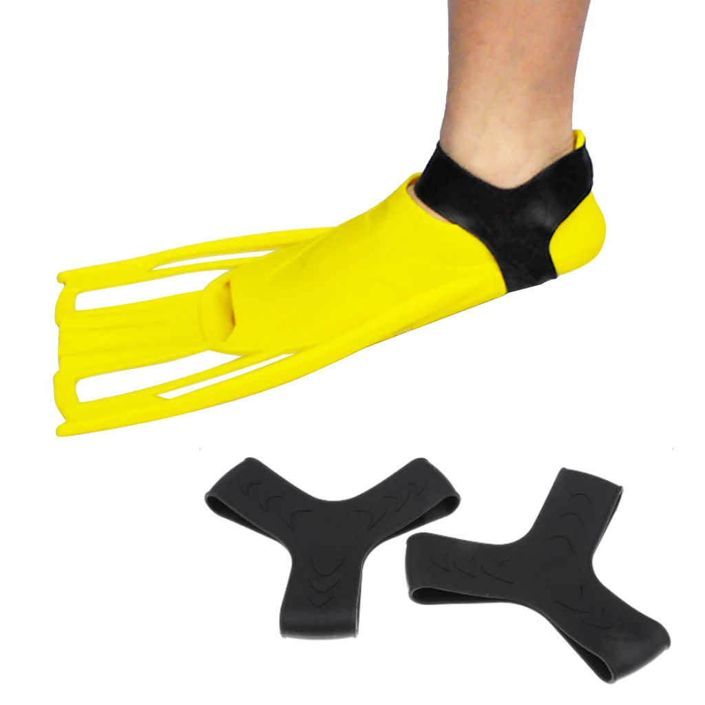 1Pair Scuba Diving Snorkeling Rubber Fin Keepers/Gripper Y-Shape Strap Black