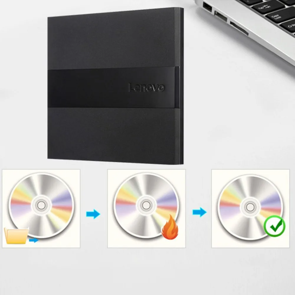 Lenovo 8X USB2.0 Внешний Оптический привод Dvd горелки мобильный оптический привод совместимый для Win7/8/10/Xp/для Apple Mac двойная система