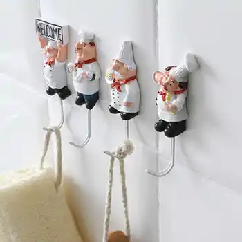 

Recableght 4pcs Cartoon Chef Stainless Steel Sticky Hook Wall-Mounted Clothes Coat Hat Hanger Bathroom Rustproof Towel Hooks