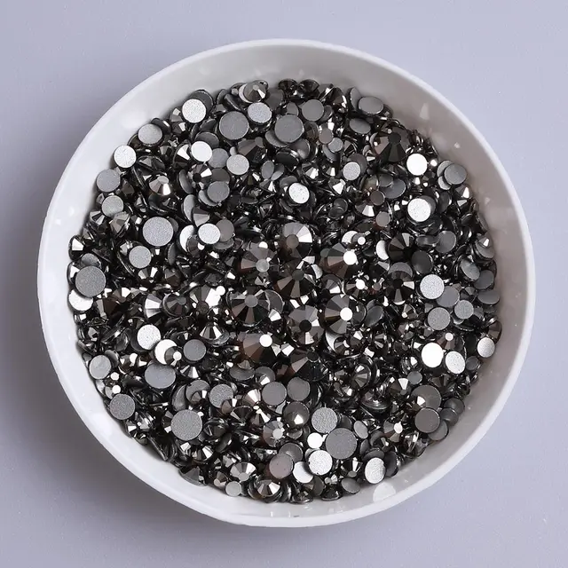 Mix Size Black Diamond Flat Back Rhinestones for Face Self-adhesive Crystal Beads Loose Precious Stones Diamond Painting Jewelry Hematite