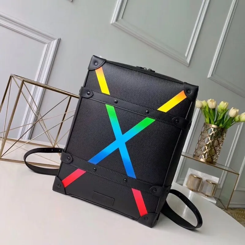 

2019 Men Women Backpack Genuine Leather Patchwork Men School Bag Zipper Rivet Backpacks Luxury Colors Shoulder Bags High Quality